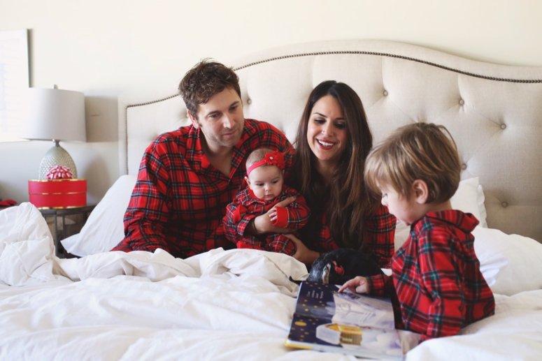 matching family christmas pajamas for holiday family photoshoot