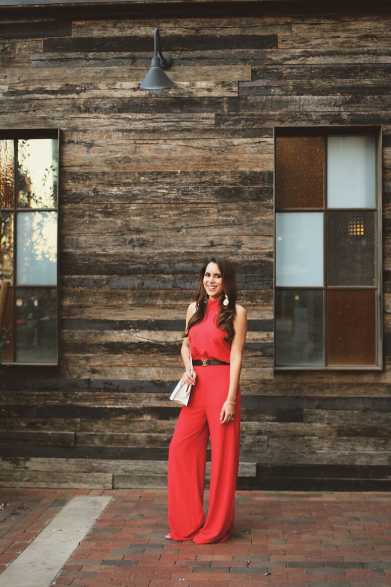 lulu's red halter jumpsuit 