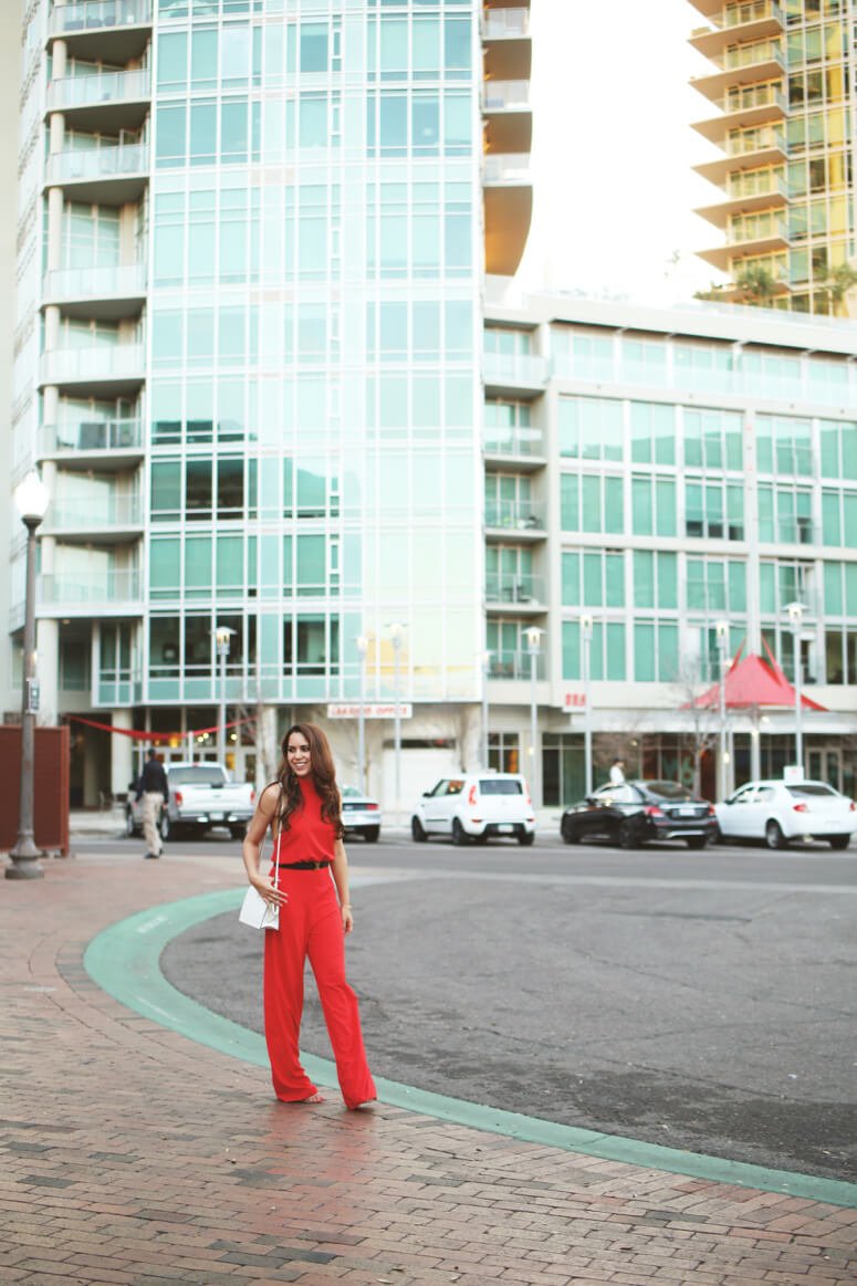 lulu's red halter jumpsuit