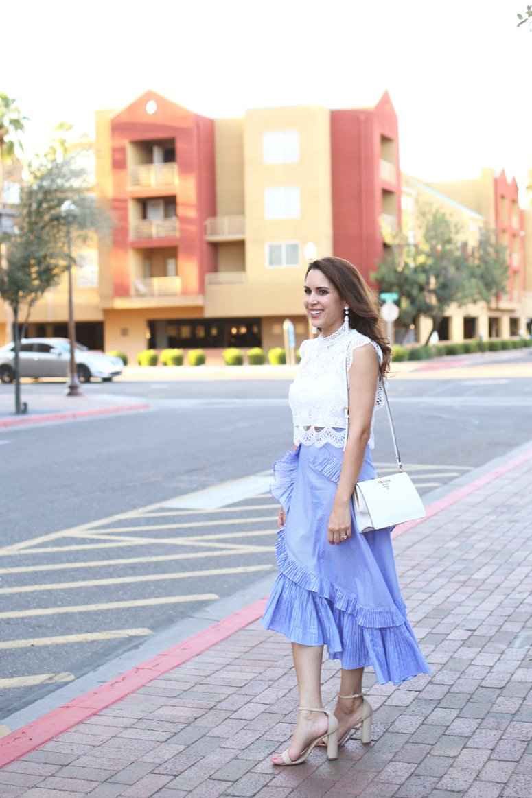 blue tiered ruffle skirt 