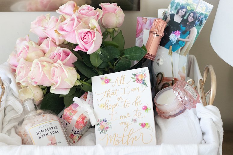 closeup of a luxury Mother's Day gift basket 