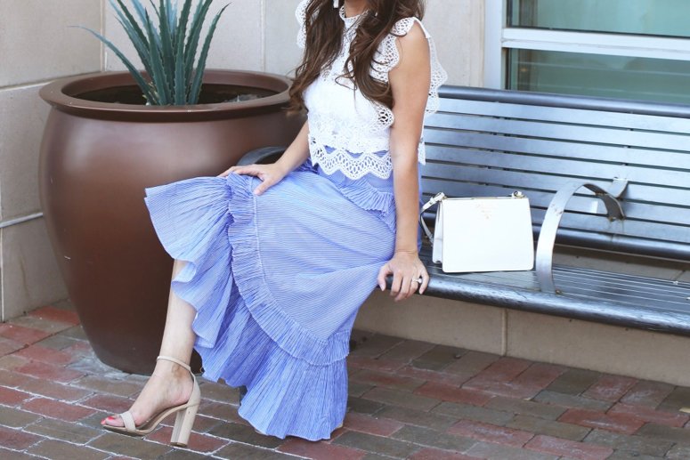 ruffle tiered skirt with white crop top