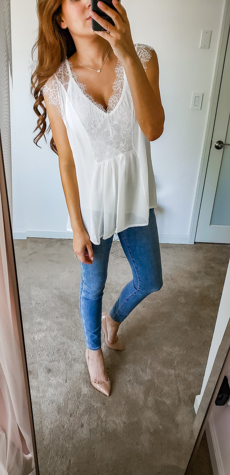 white cami and jeans 