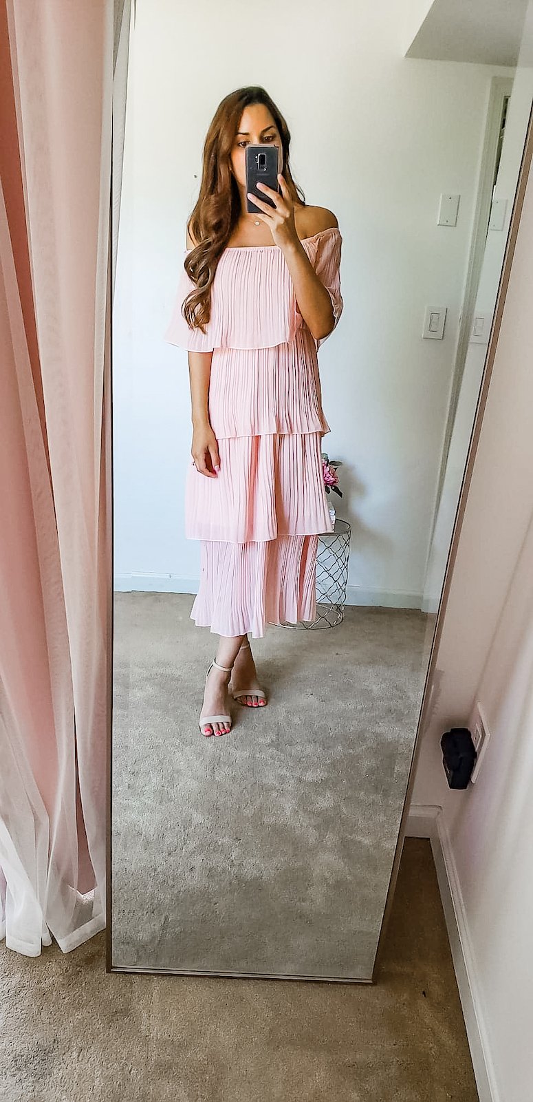 amazon pink tiered maxi dress 