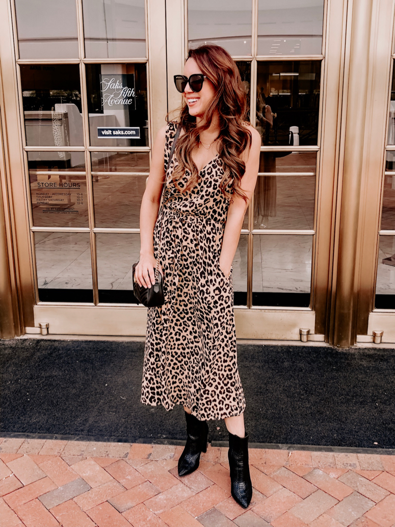 cheetah print dress and black booties