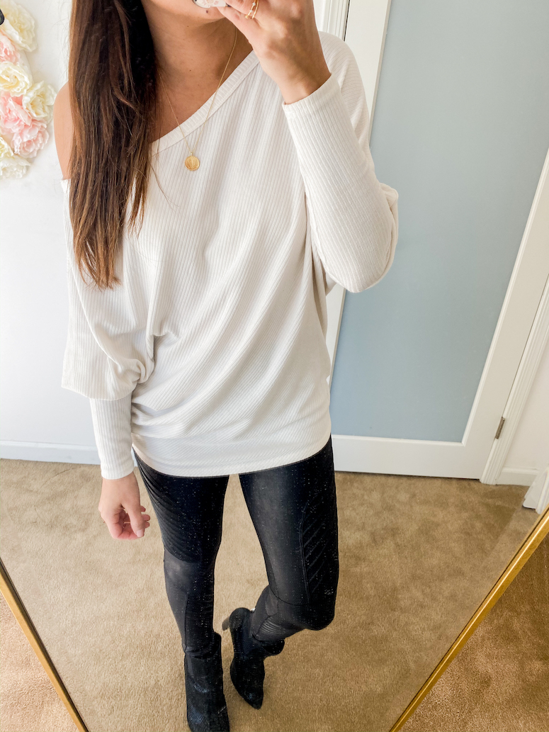 white amazon off the shoulder sweater