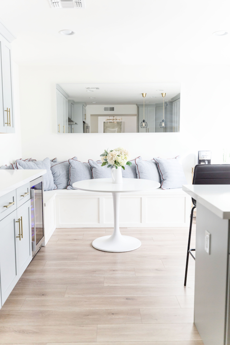 custom white built-in banquette