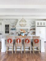 fall kitchen decor wreaths on chairs in island
