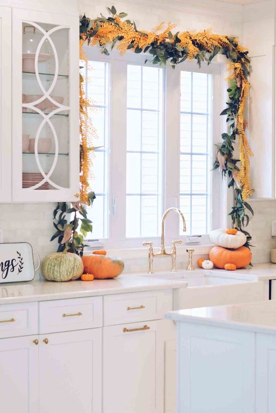 kitchen garland above sink and window