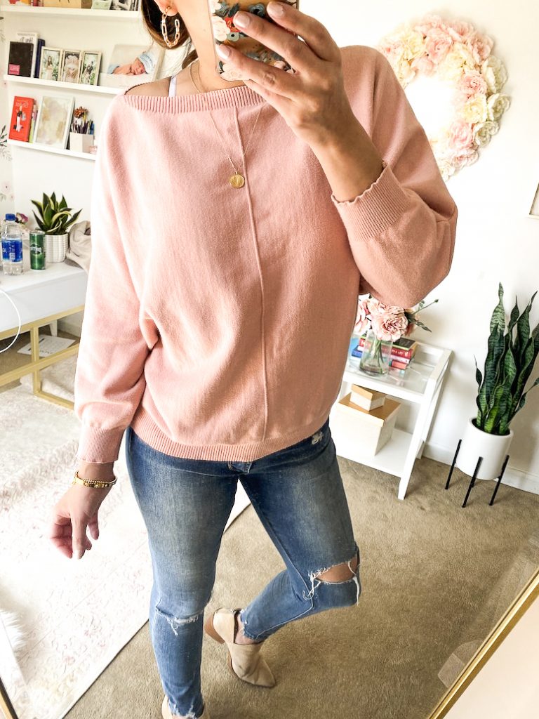 pink Amazon boatneck sweater