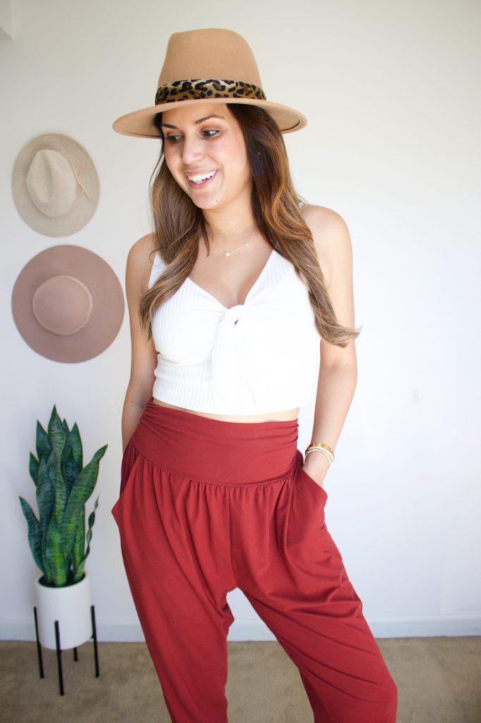 white tank with yoga pants 