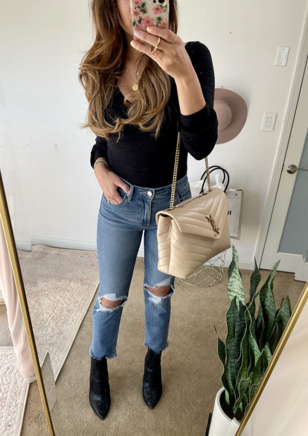 levis jeans and black bodysuit outfit