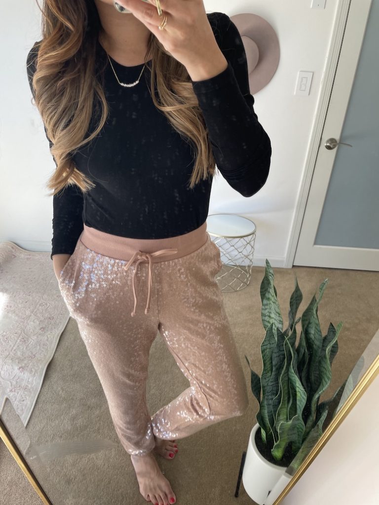 express sequin jogger pants outfit