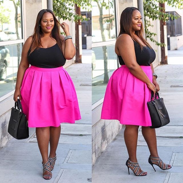 hot pink skirt outfit with black top