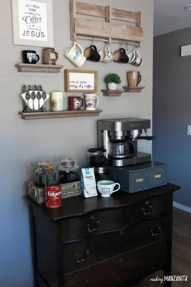 DIY Coffee Bar Ideas - Convert An Old Dresser or Table! - Thrifty