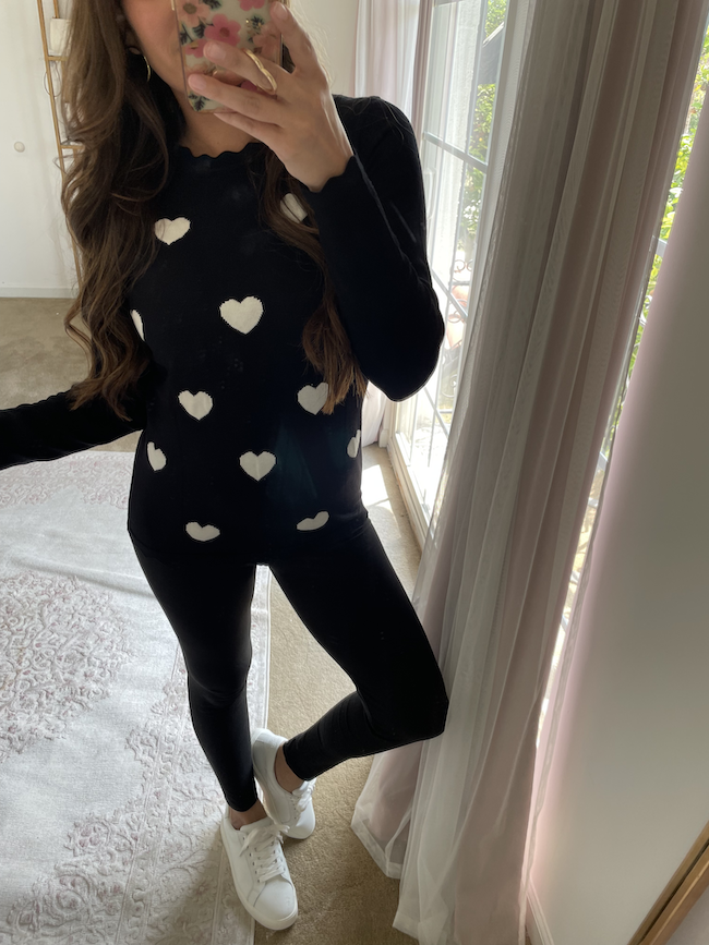 black and white heart sweater grace karin