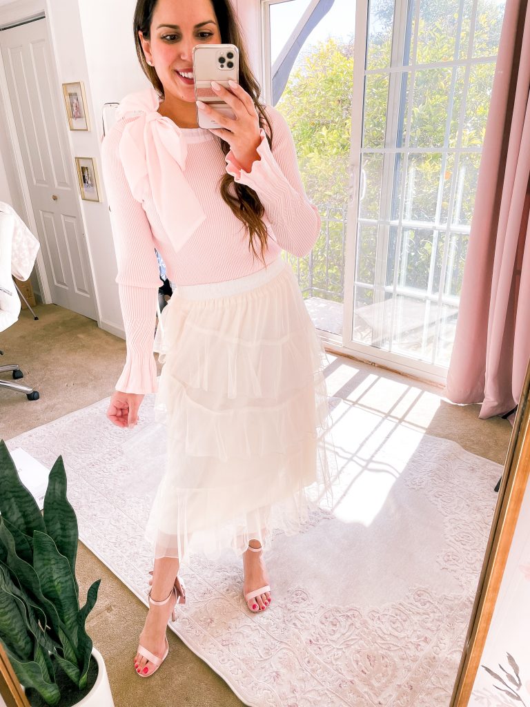 chicwish pink bow sweater and tulle skirt 