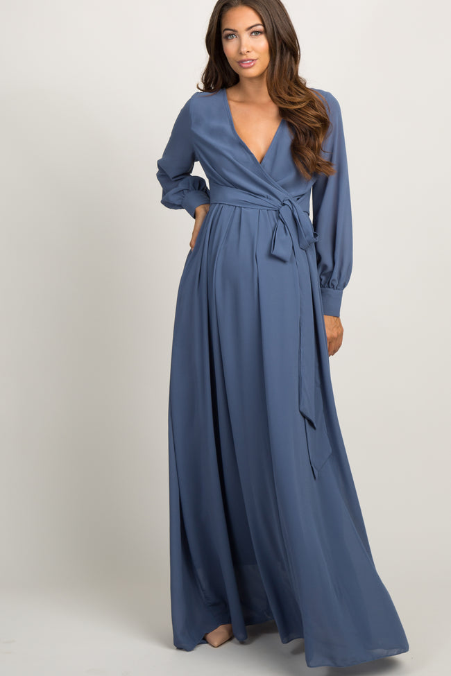 blue maternity wrap dress 