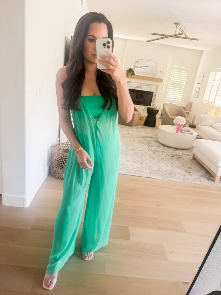 revolve green sheer jumpsuit coverup