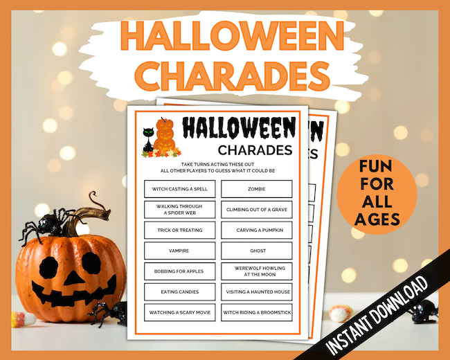 free printable halloween activities charades 