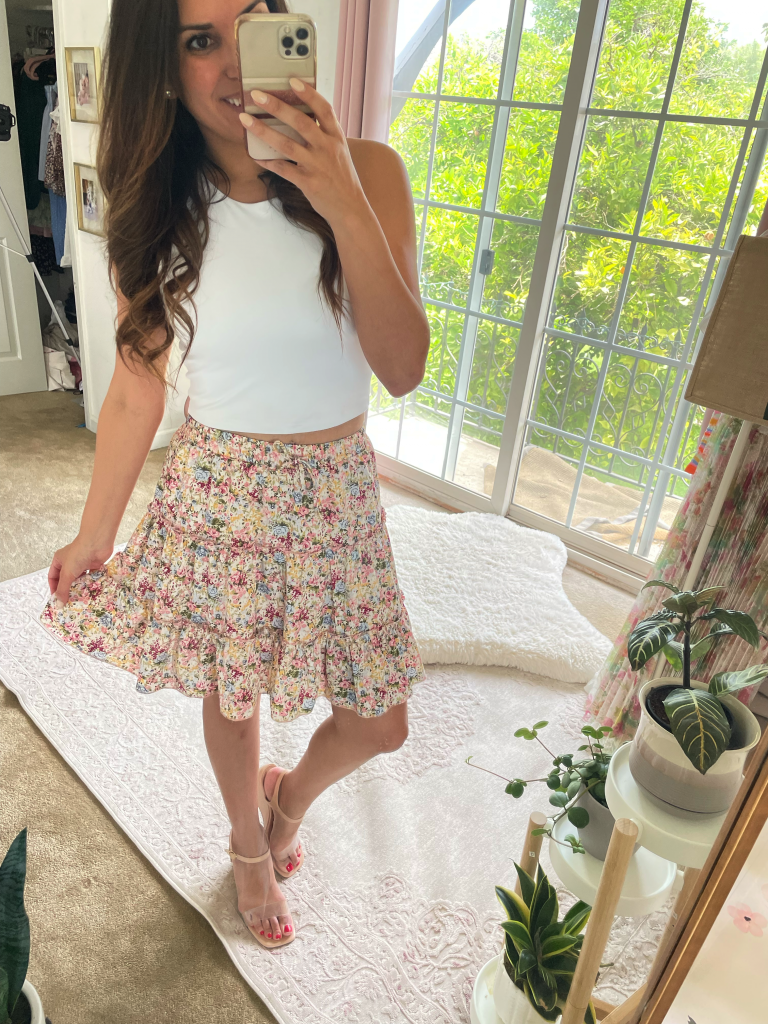 reoria halter crop top with floral print skirt 