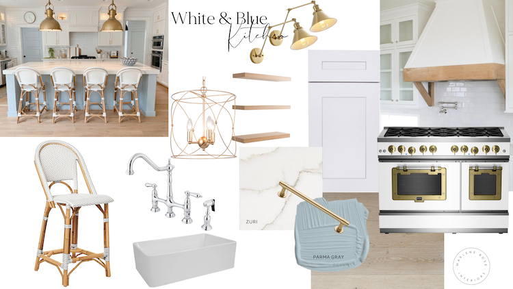 white and baby blue kitchen design mood board