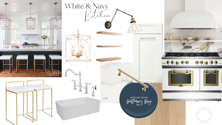 white and navy kitchen design