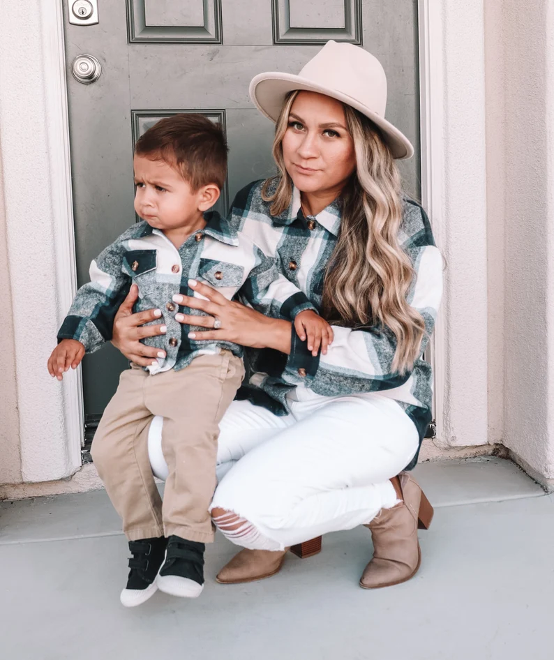 matching flannel shirts, mommy and me Thanksgiving outfits 