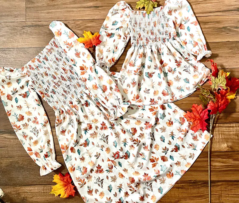 matching dresses with leaves