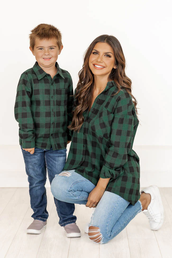hunter green buffalo check shirt for mommy and son 