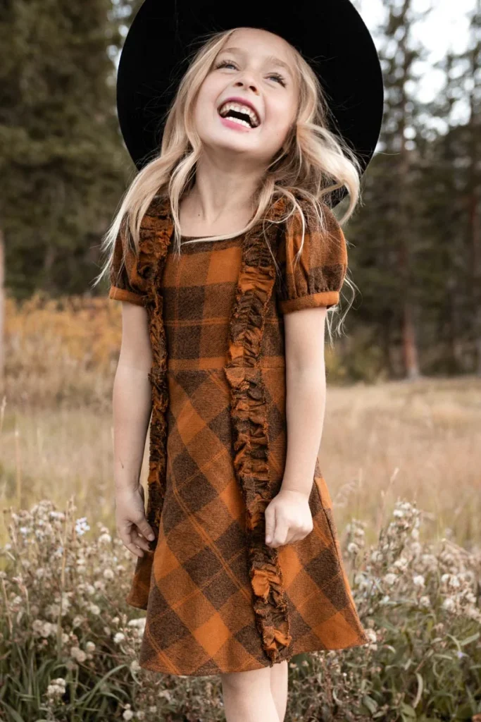 brown plaid dress for little girl, Matching Thanksgiving Outfits 