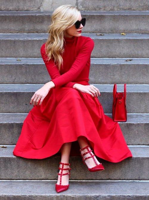 red dress with red shoes 