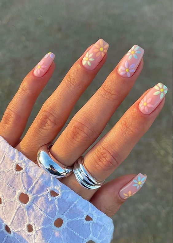 pastel floral nail art