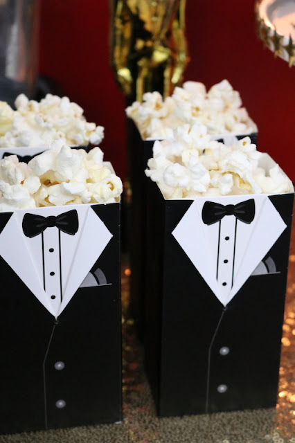 movie night theme party popcorn bar tuxedo popcorn