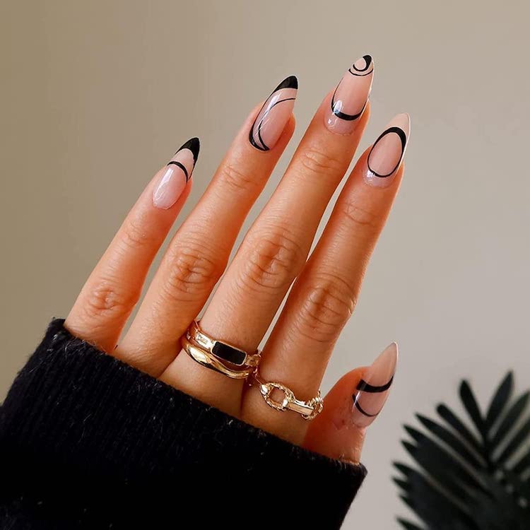 black-swirl-press-on-nails