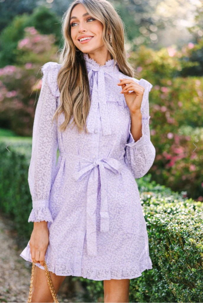 lavender purple lace dress easter outfit idea 