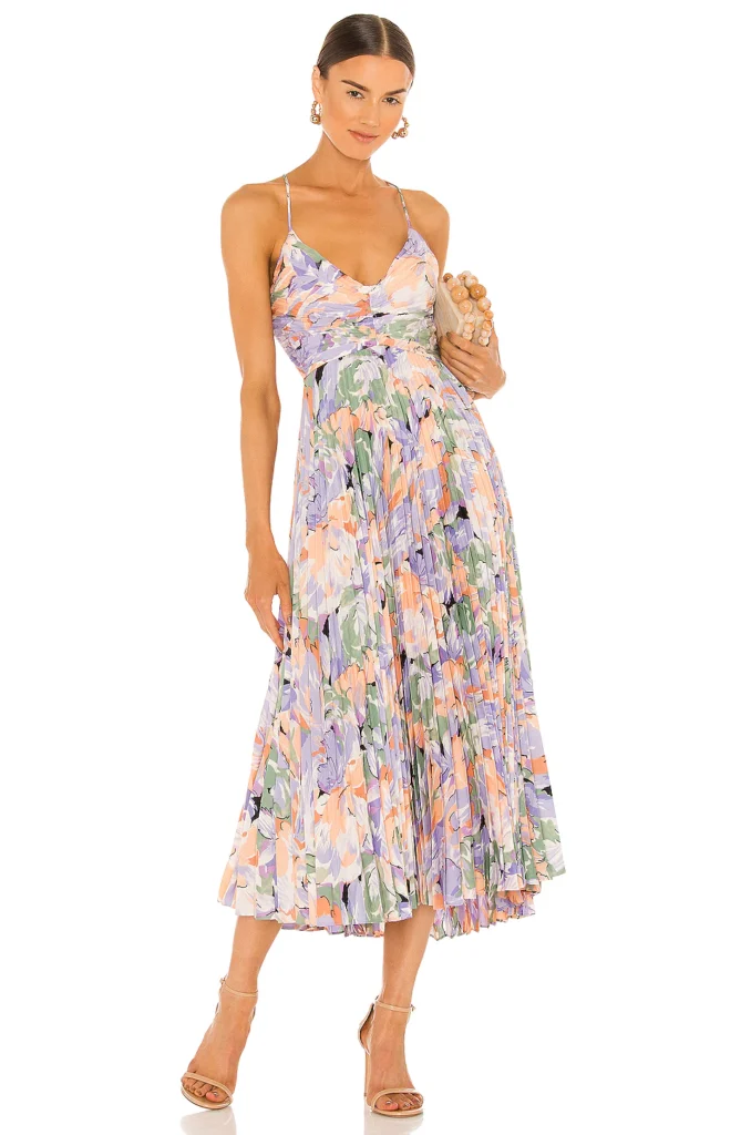 floral print pleated midi dress easter outfit idea 