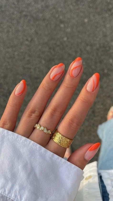 orange and neutral nail design