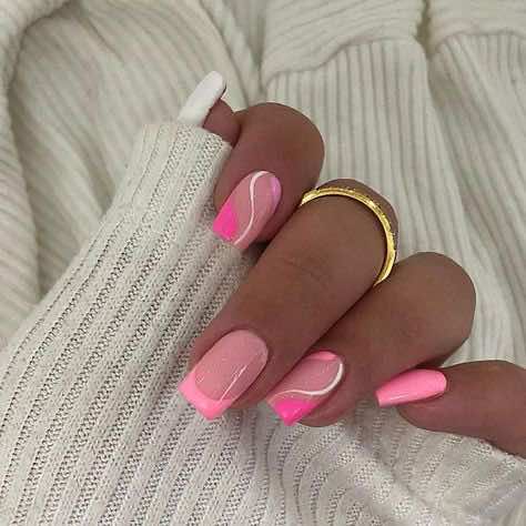 pink wave abstract nail design for summer 