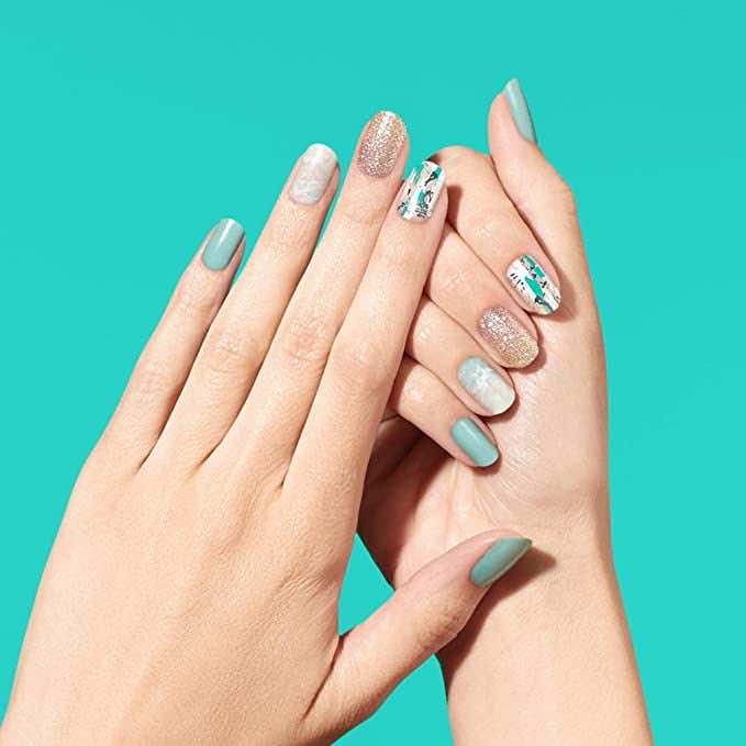 Abstract soft teal nail strips for summer