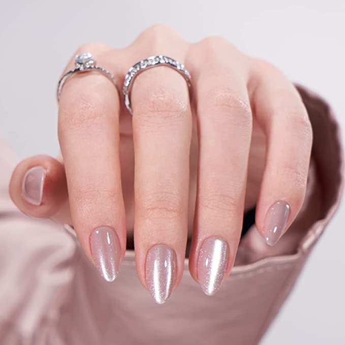 pink neutral chrome press on nails for summer