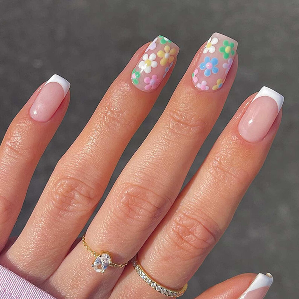 Summer bright colored florals press on nails