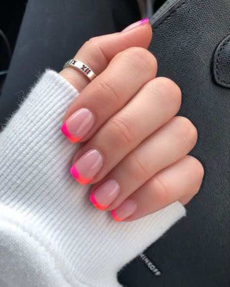 pink and orange neon french tip summer nail design