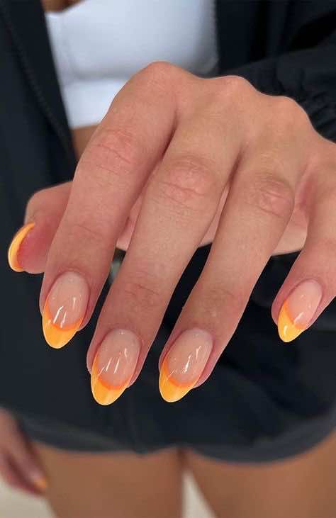 orange two toned nail design