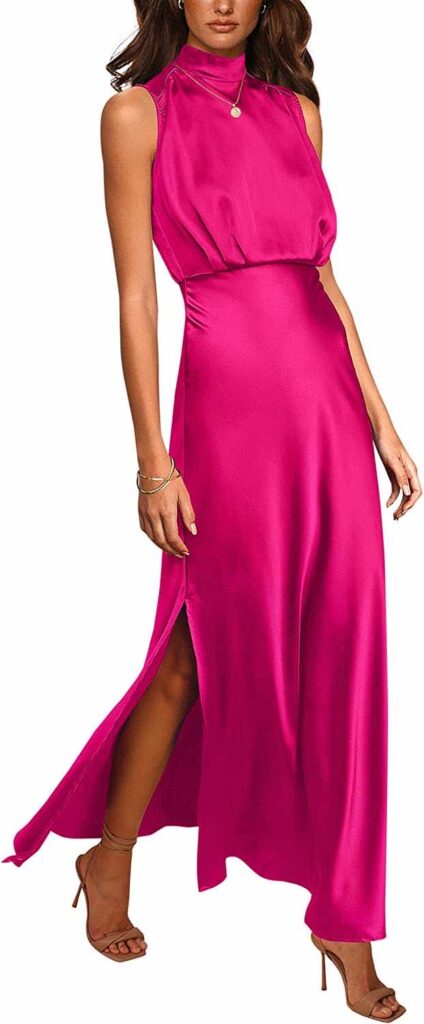 hot pink beach wedding guest dress idea 