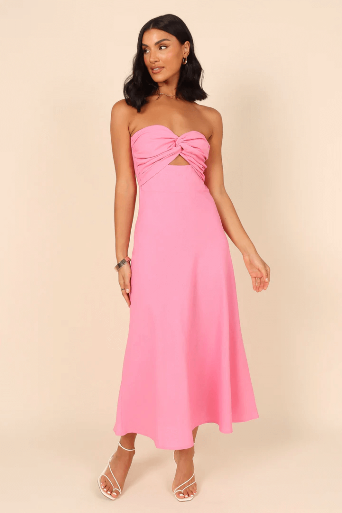 pink girly wedding guest dress