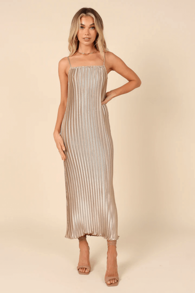 champagne midi dress beach wedding