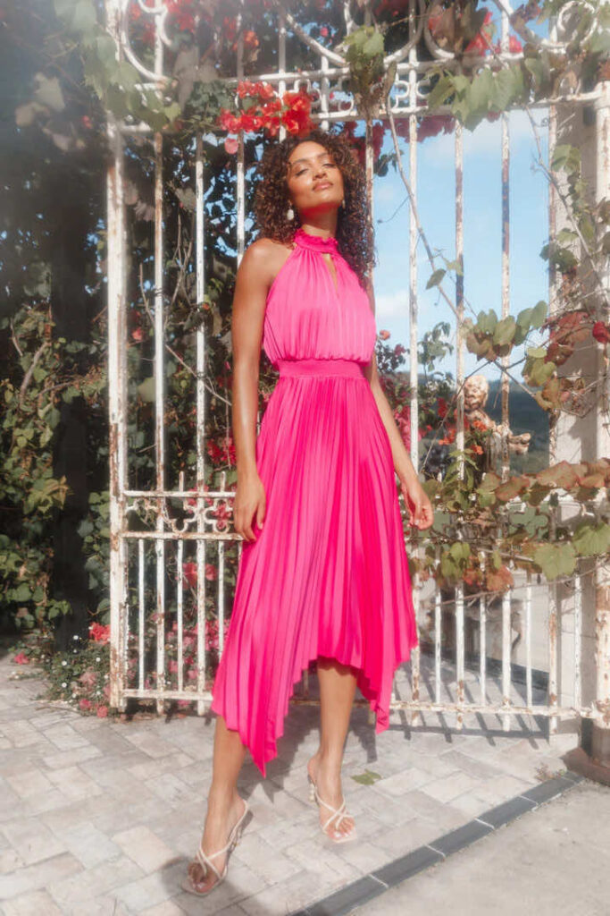 pink halter dress for beach wedding