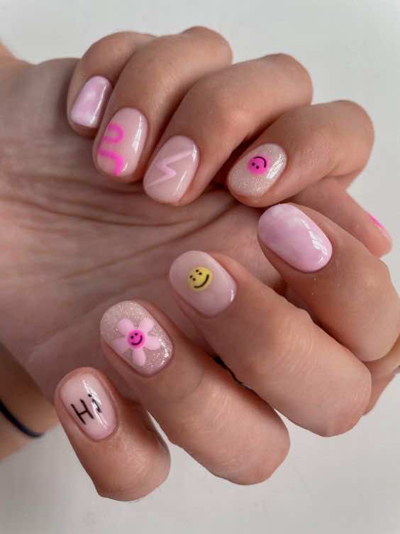 abstract back to school nail art