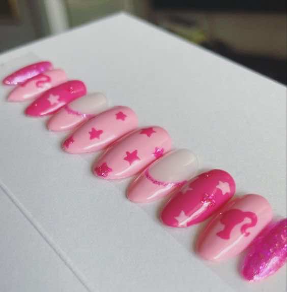 pink barbie press on nails